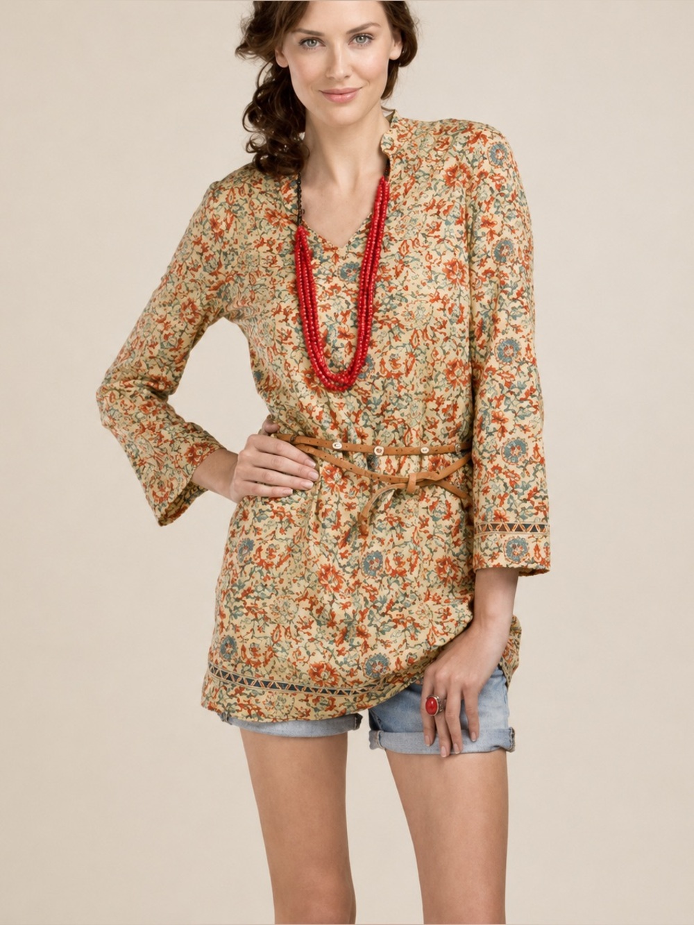 John Robshaw for Lucky Brand Printed Boho Tunic Tassels